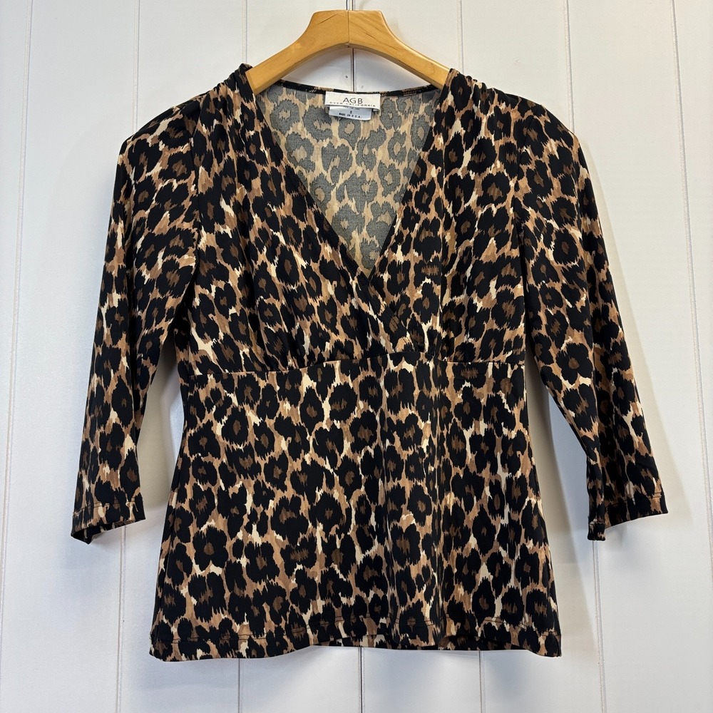 Vintage AGB Y2K Mob Wife Leopard Print Top Women Small Indie Sleaze Office USA
